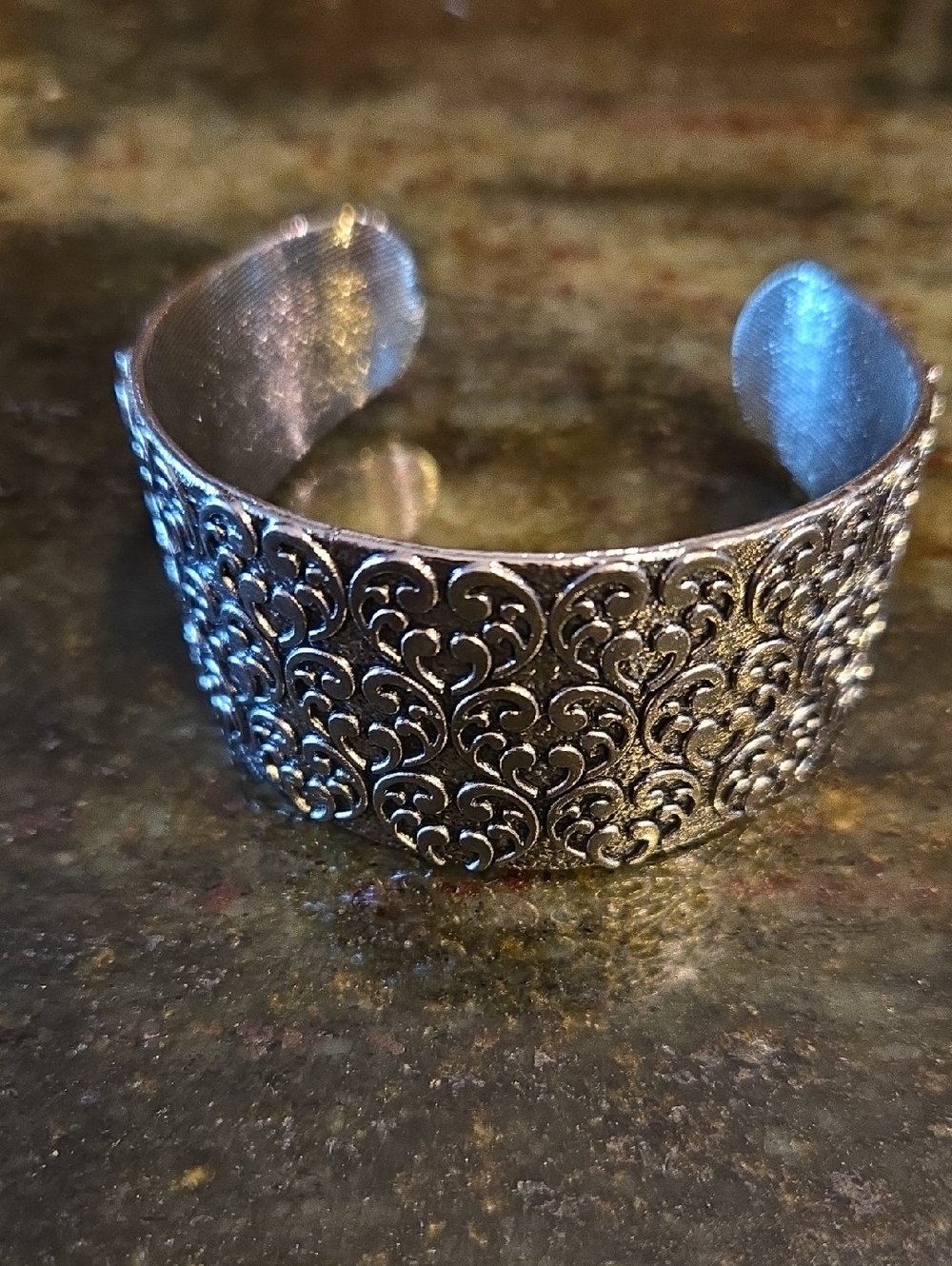 Filigree Pattern Silver-Tone Open Cuff Bracelet